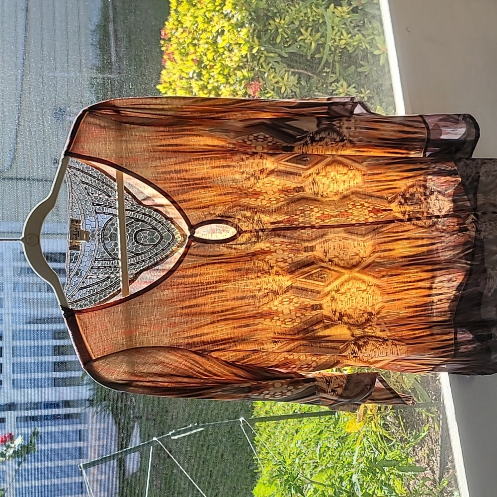 Live and Let Live Women's Top Amber Grey Size 1x Flowy BoHo Sheer Hippie Tunic